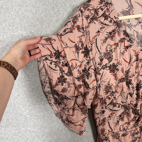 Maurices Top Womens Large Pink Floral Blouse Ruffle Ruched Boho Western Cottage - Picture 6 of 12